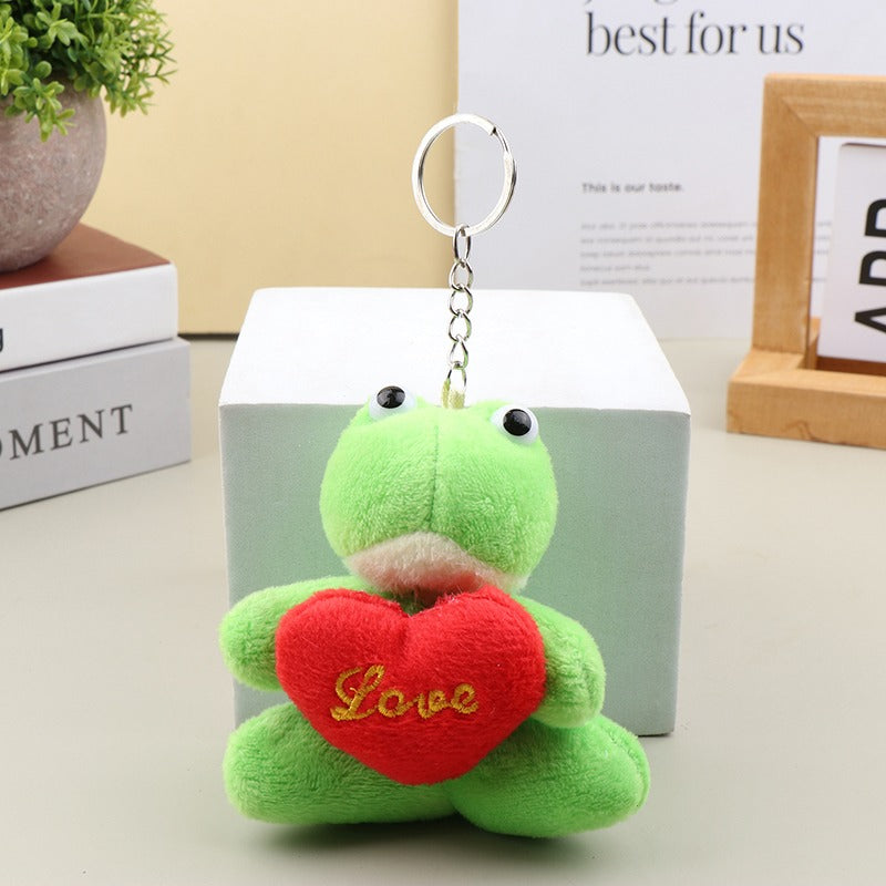 Cute Hug Heart Animal Plush Toy Cartoon Bear Elephant Rabbit Frog Doll Pendant Keychain Backpack Car Bag Key Ring Decor