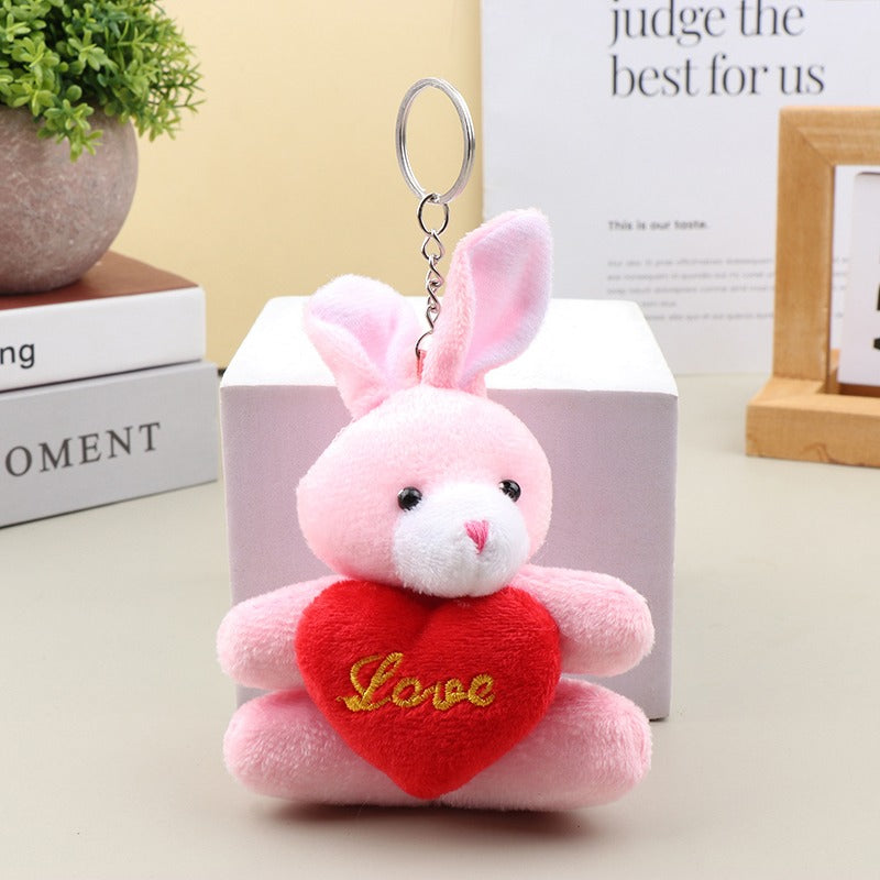 Cute Hug Heart Animal Plush Toy Cartoon Bear Elephant Rabbit Frog Doll Pendant Keychain Backpack Car Bag Key Ring Decor