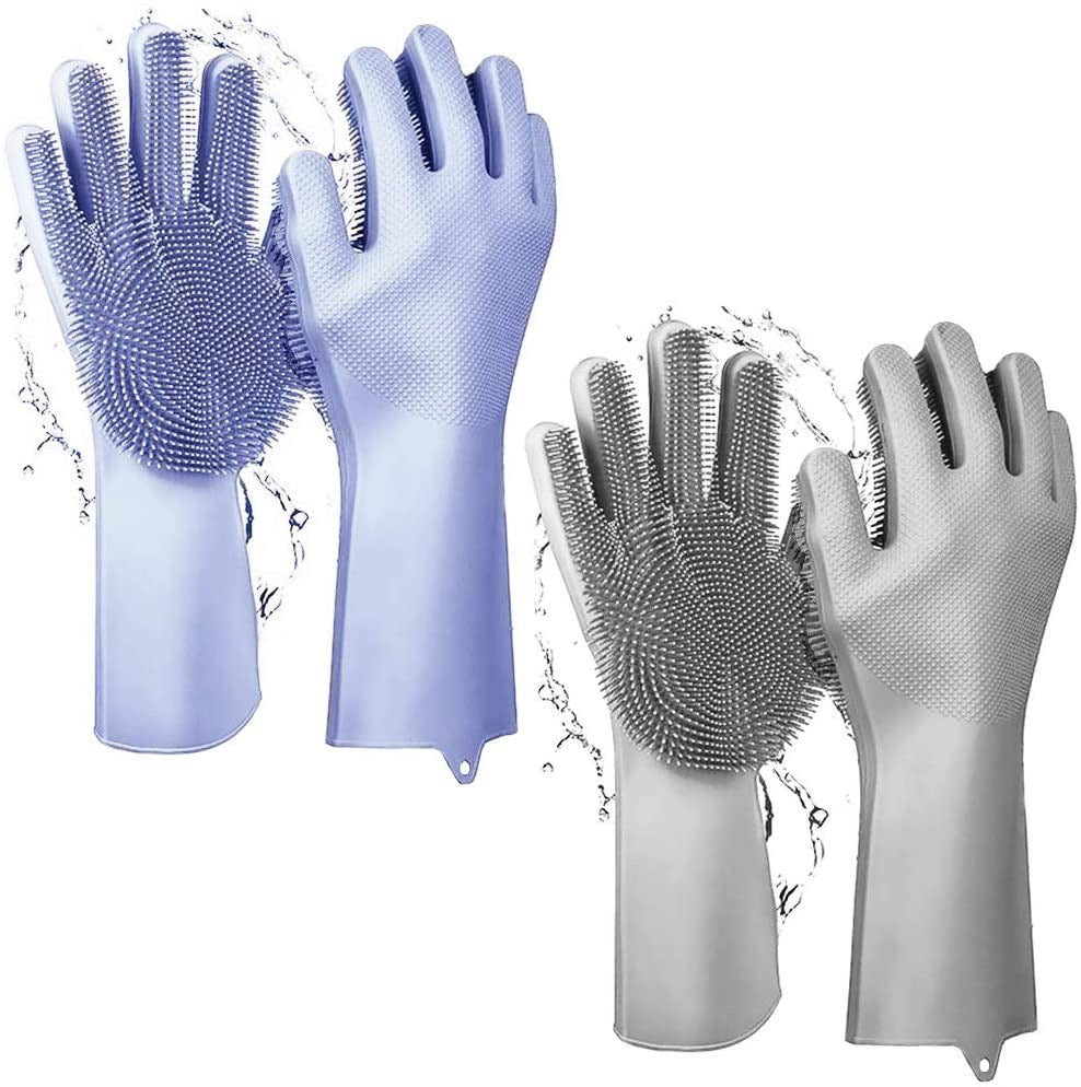 1 Pair Magic Dishwashing Silicone Gloves, Pink Reusable Cleaning Brush, Sponge,Article No 955      S125