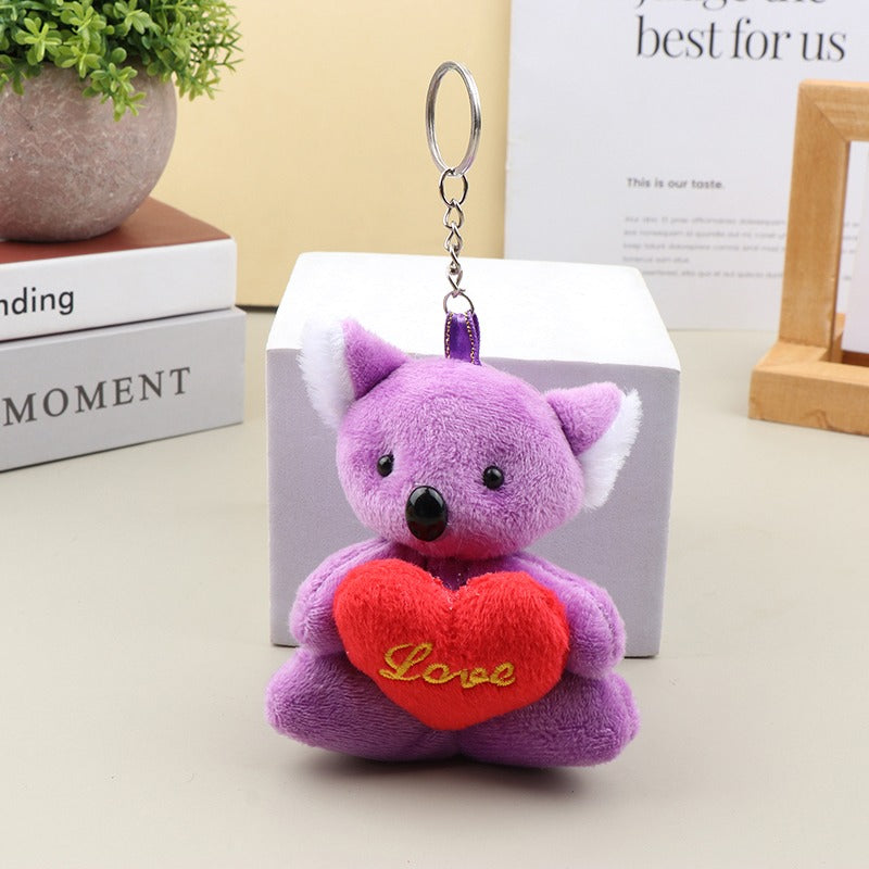 Cute Hug Heart Animal Plush Toy Cartoon Bear Elephant Rabbit Frog Doll Pendant Keychain Backpack Car Bag Key Ring Decor