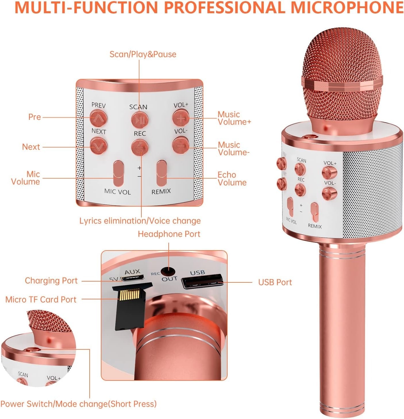 WS 858 Portable Rechargeable Wireless Bluetooth Microphone & HiFi Speaker KTV Handheld Karaoke Singing Mic For Kids & Adults Best For Birthday Gift Home Party Indoor Outdoor Entertainment Song and Naat Singing Wireless Mic